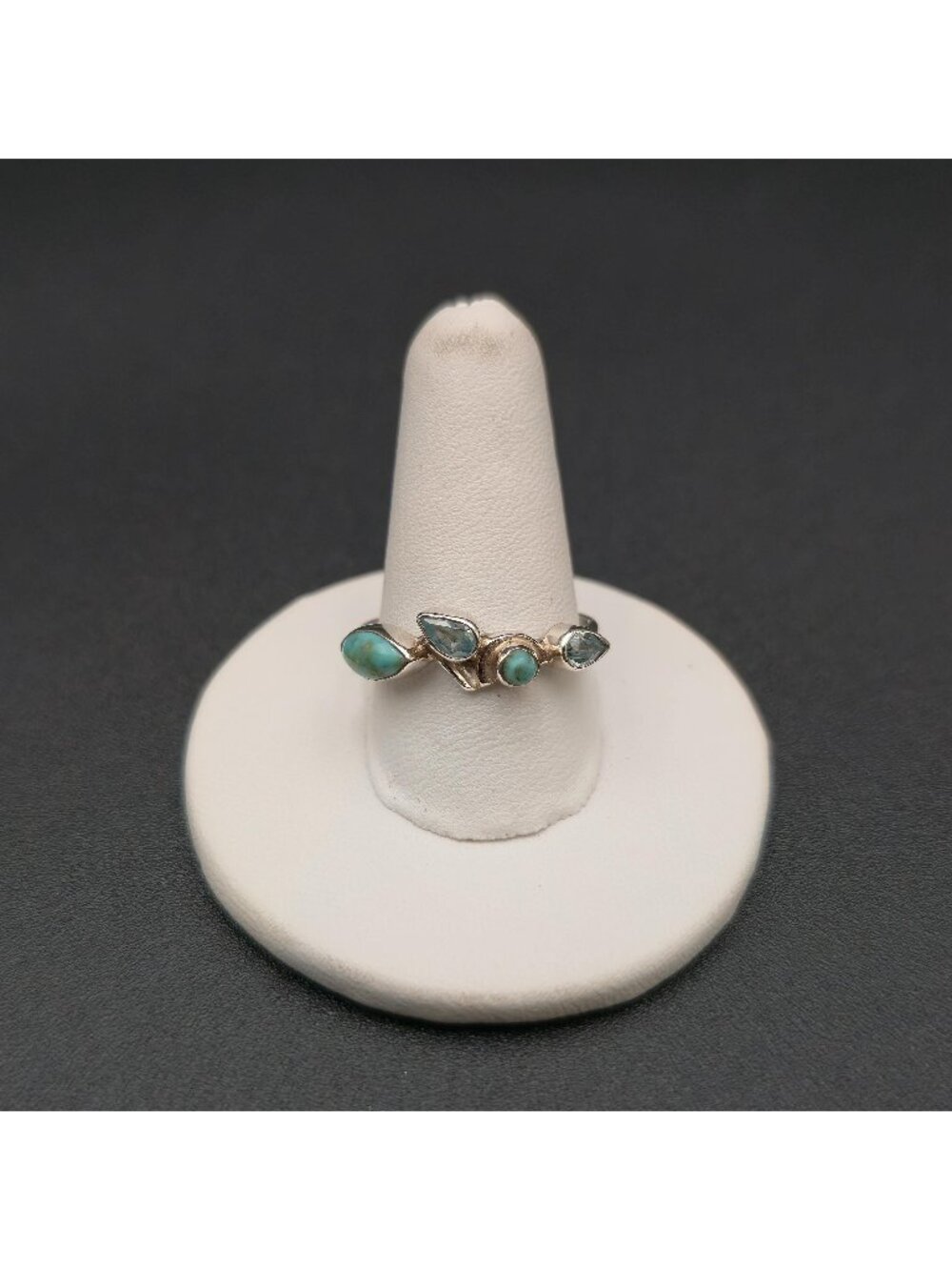 Size 8.75 Sterling Silver Turquoise and Aquamarine Multi-Stone Band Ring A8832
